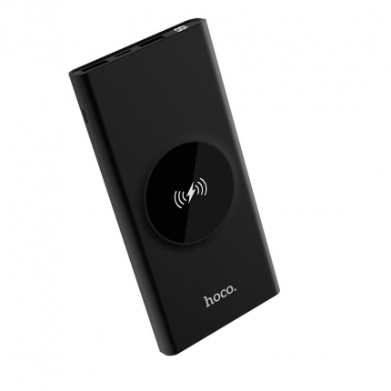 Аккумулятор внешний HOCO J37, 10000mAh, 2 USB и Type-C выходы, Micro и Type-C входы, беспроводная зарядка 5W, дисплей, чёрный(1/39)