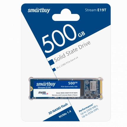 Внутренний SSD Smart Buy 500GB Stream E19T, PCIe Gen3 x4, R/W - 3300/3000 MB/s, (M.2), 2280, Phison PS5013-E19T, TLC 3D NAND