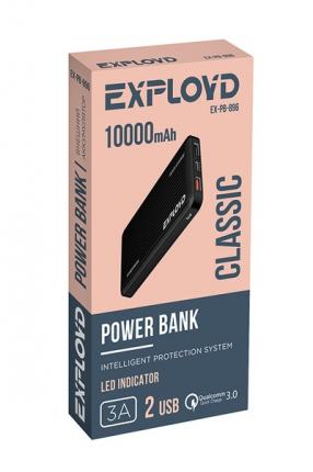 Аккумулятор внешний/Exployd/10000mAh/2 USB/3.0A/TYPE-C/пл/ч/Quick Charger/PD/Slim/Class/EX-PB-896, шт