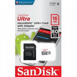 MicroSD 16GB SanDisk Class 10 Ultra Android UHS-I (80 Mb/s) + SD адаптер