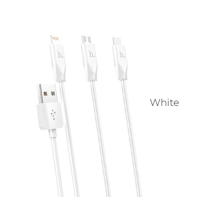 Кабель USB - 8 pin, Type-C, микро USB HOCO X1 Rapid, 1.0м, круглый, 2.4A, силикон, цвет: белый (1/30/300)