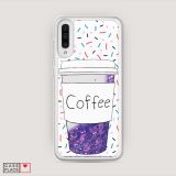 Жидкий чехол с блестками Coffee прозрачный стакан на Samsung Galaxy A50