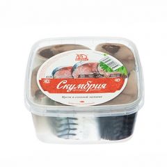 Скумбрия атлантическая кусочки в солевой заливке 600г (квадрат)
