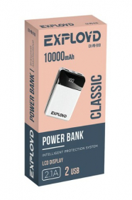 Аккумулятор внешний/Exployd/10000mAh/2 USB/2.1A/пластик/дисплей/белый/Slim/Classic/EX-PB-910, шт