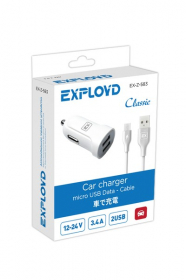 Автомобильное ЗУ/Exployd/micro USB/3.4А/2.4А+1А/2хUSB/белый/Classic/EX-Z-583, шт