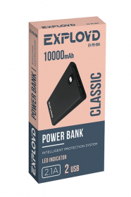 Аккумулятор внешний/Exployd/10000mAh/2 USB/2.1A/металл/чёрный/Aluminum/Classic/EX-PB-904, шт