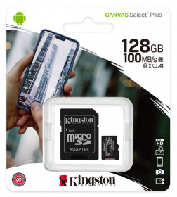 MicroSD 128GB Kingston Class 10 Canvas Select Plus A1 (100 Mb/s) + SD адаптер