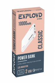 Аккумулятор внешний/Exployd/10000mAh/2 USB/3.0A/TYPE-C/пл/б/Quick Charger/PD/Slim/Class/EX-PB-897, шт