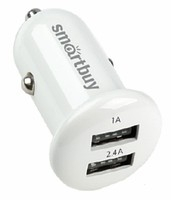 Автомобильное ЗУ SMARTBUY TURBO, белое, 2.4А+1 А, 2 USB