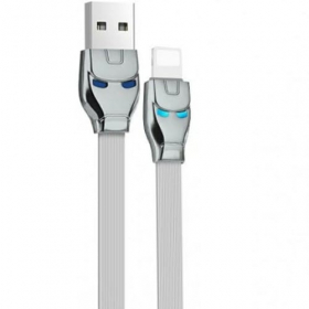 Кабель USB - 8 pin HOCO U14 Steel man, 1.2м, плоский, 2.4A, силикон, цвет: серый (1/50/300)