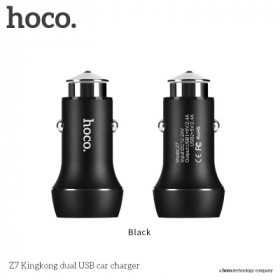 Блок питания автомобильный 2 USB HOCO, Z7, Kingkong, 2400mA, металл, цвет: чёрный (1/15/90)