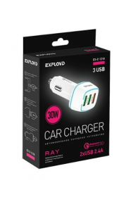 Автомобильное ЗУ/Exployd/3A/3хUSB 2.4A/30W/QC3.0/белый/Ray/EX-Z-1218