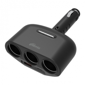 Автомобильное ЗУ RITMIX RM-32XQPD c USB-C и QC 3.0. 3 гнезда автоприкуривателя 12В, 2 порта USB (QC 3.0 (5-20В, до 3А), USB-C), повор.основ. (1/56)