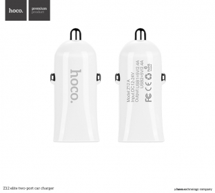 Блок питания автомобильный 2 USB HOCO, Z12, 2400mA, пластик, цвет: белый (1/10/100)