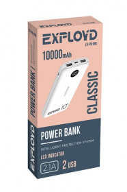 Аккумулятор внешний/Exployd/10000mAh/2 USB/2.1A/пластик/дисплей/белый/Slim/Classic/EX-PB-895, шт