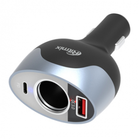 Автомобильное ЗУ RITMIX RM-12XQPD c USB-C и QC 3.0. 1 гнездо автоприкуривателя 12В, 2 порта USB (QC 3.0 (5-20В, до 3А), USB-C), повор. основ. (1/80)