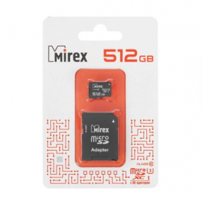 MicroSDXC 512GB Mirex Class 10 UHS-I, U3 + SD адаптер