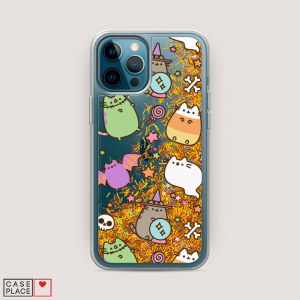 Жидкий чехол с блестками Pusheen Magic на iPhone 12 Pro, Золотой